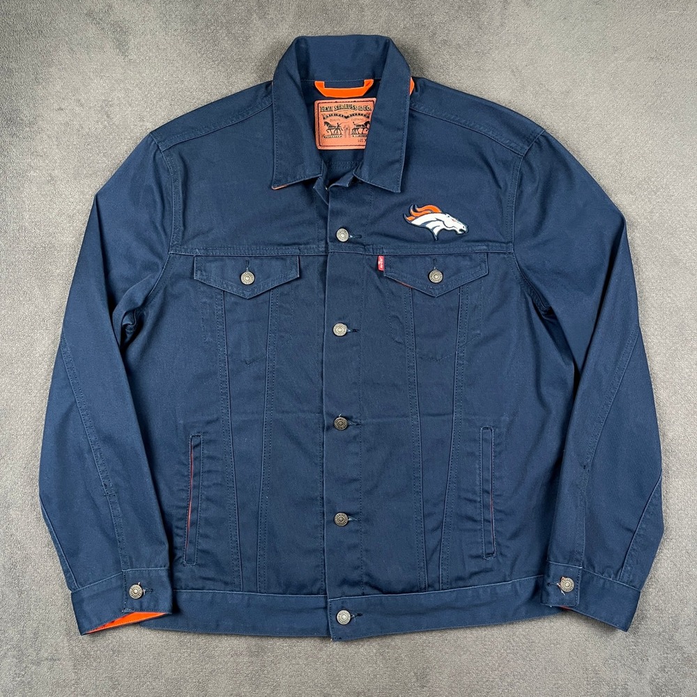 Levis x NFL Denver Broncos Twill Trucker Jacket XL Blue Orange NFL Button Front